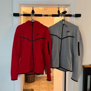 Gray and Red Nike Tech Fleece